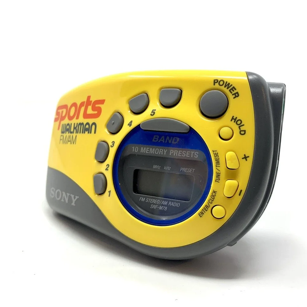 Sony Walkman Yellow FM/AM Sports Radio SRF M78 With Slap Wrist Arm Band Strap